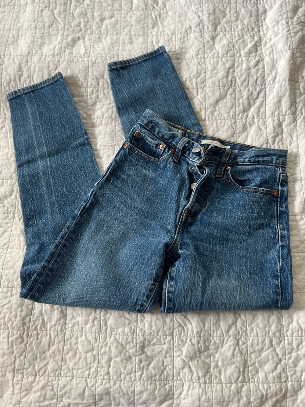 Levi's High-Rise Slim Straight Jeans — Classic Blue Denim